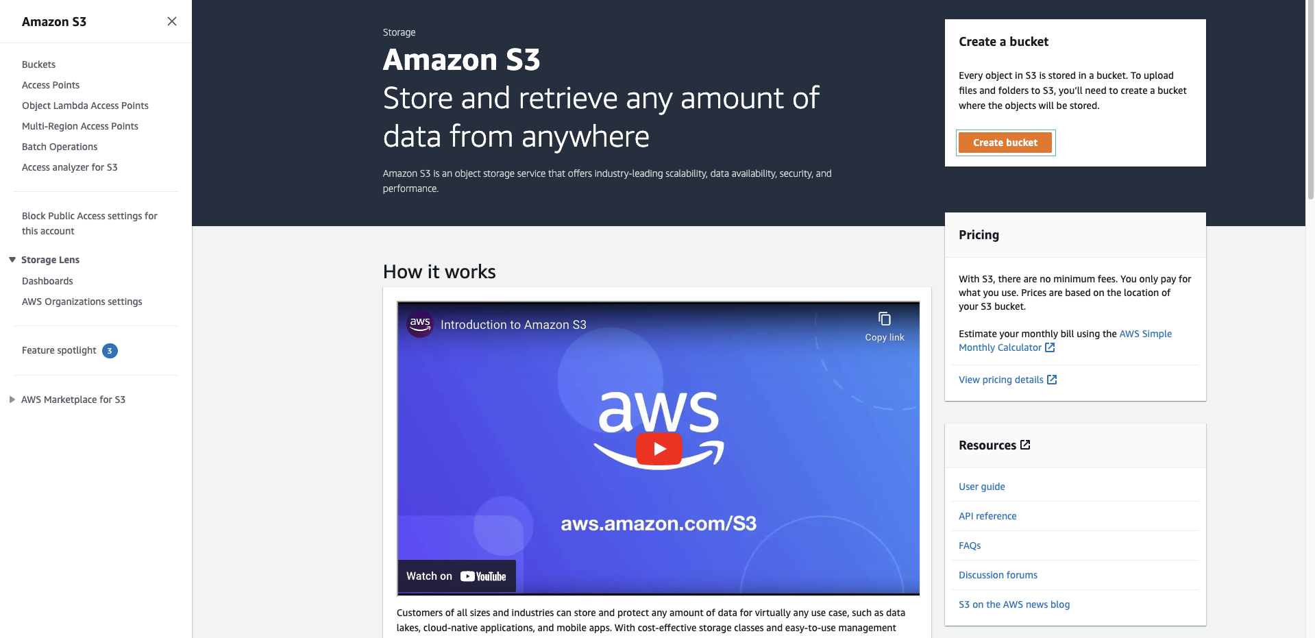 Create S3 bucket :: Start with Amazon S3